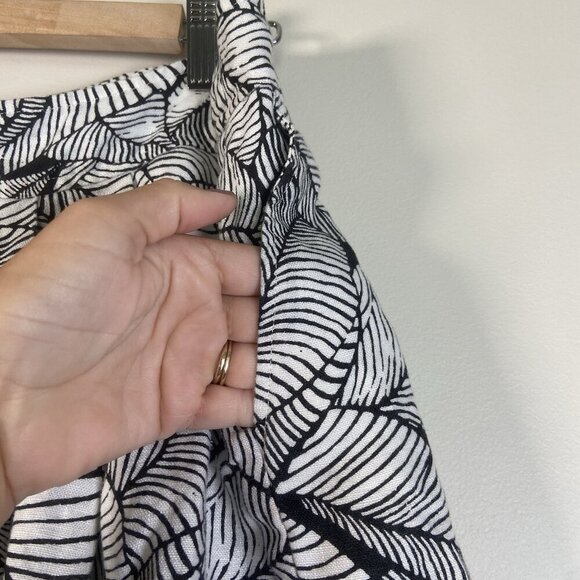 Loft 100% Linen Circle Skirt Black White Leaf Print Pleated Pockets Size 12 - Picture 3 of 10